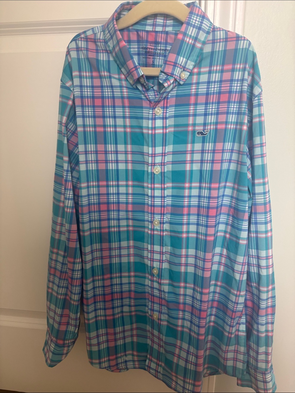 Vineyard Vines Teal, Pink & White Plaid Button-Down Shirt